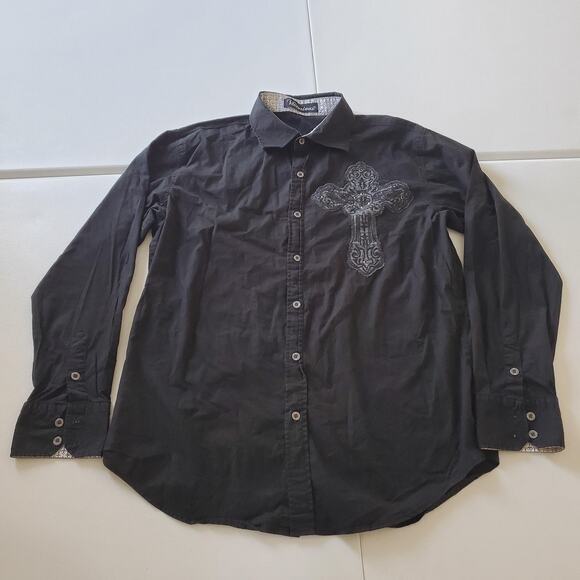 Victorious Shirt Mens Large Cross Embroidered Button Up Long Sleeve Western - Picture 2 of 8